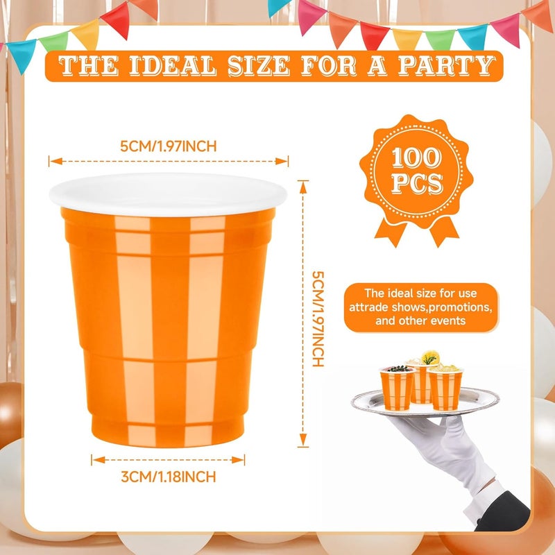 Pineburg 100Pack 2oz Plastic Shot Cups, Orange Plastic Shot Glasses, Mini Disposable Cups for Parties Carnival Birthday Weddings Party Game & Events Supplies(Orange) - Image 2
